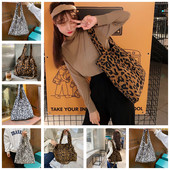 Ženska ins Jesen i Zima Leopard print Chic korejski samt platnena torba na rame Shopping Tote Tote Ženska shopping torba Bolsas