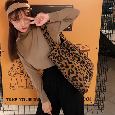 Ženska ins Jesen i Zima Leopard print Chic korejski samt platnena torba na rame Shopping Tote Tote Ženska shopping torba Bolsas