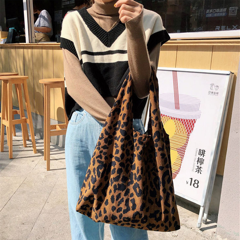 Ženska ins Jesen i Zima Leopard print Chic korejski samt platnena torba na rame Shopping Tote Tote Ženska shopping torba Bolsas