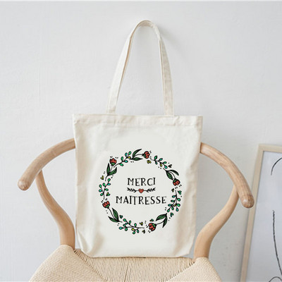Merci francia nyomtatott minta divat női vászon bevásárlótáska Harajuku válltáskák bevásárló lányok kézitáska női vászontáska