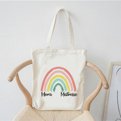 Merci francia nyomtatott minta divat női vászon bevásárlótáska Harajuku válltáskák bevásárló lányok kézitáska női vászontáska