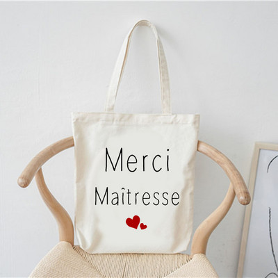 Merci francia nyomtatott minta divat női vászon bevásárlótáska Harajuku válltáskák bevásárló lányok kézitáska női vászontáska