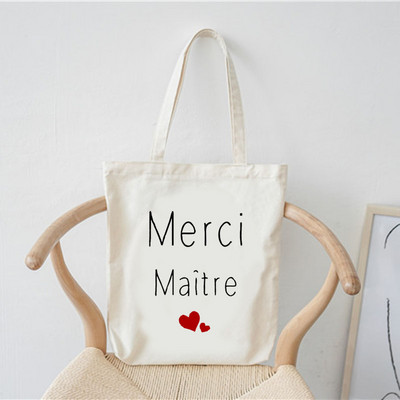 Merci francia nyomtatott minta divat női vászon bevásárlótáska Harajuku válltáskák bevásárló lányok kézitáska női vászontáska