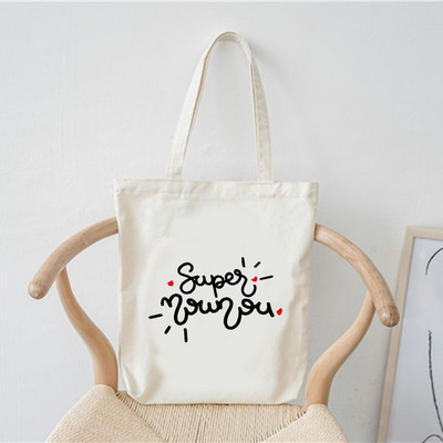 Merci francia nyomtatott minta divat női vászon bevásárlótáska Harajuku válltáskák bevásárló lányok kézitáska női vászontáska