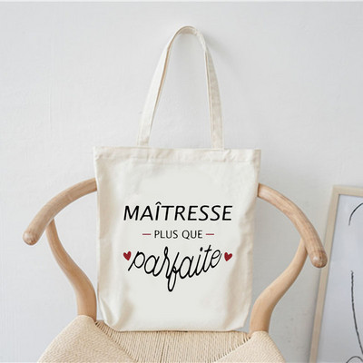 Merci francia nyomtatott minta divat női vászon bevásárlótáska Harajuku válltáskák bevásárló lányok kézitáska női vászontáska