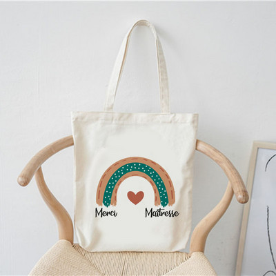 Merci francia nyomtatott minta divat női vászon bevásárlótáska Harajuku válltáskák bevásárló lányok kézitáska női vászontáska