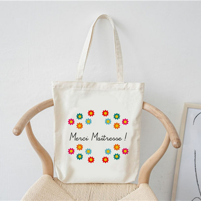 Merci francia nyomtatott minta divat női vászon bevásárlótáska Harajuku válltáskák bevásárló lányok kézitáska női vászontáska