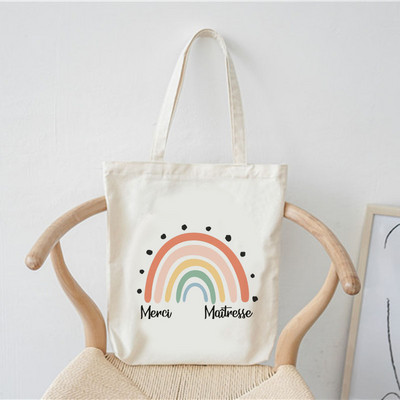 Merci francia nyomtatott minta divat női vászon bevásárlótáska Harajuku válltáskák bevásárló lányok kézitáska női vászontáska