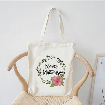 Merci francia nyomtatott minta divat női vászon bevásárlótáska Harajuku válltáskák bevásárló lányok kézitáska női vászontáska