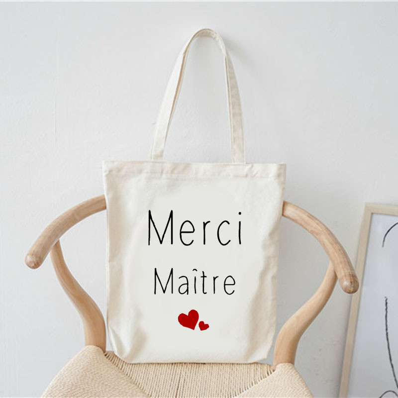 Merci francia nyomtatott minta divat női vászon bevásárlótáska Harajuku válltáskák bevásárló lányok kézitáska női vászontáska
