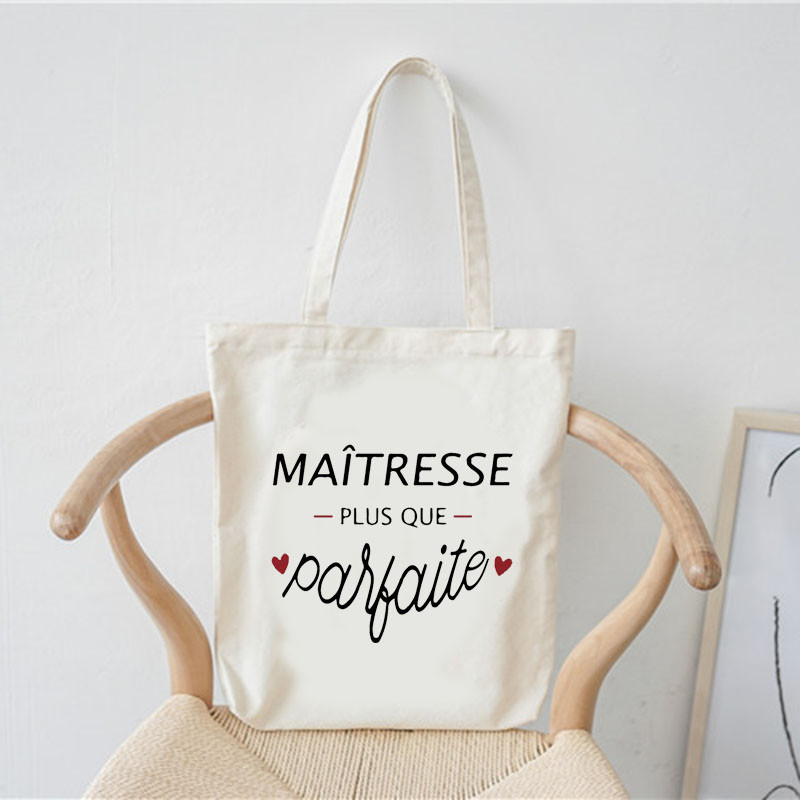 Merci francia nyomtatott minta divat női vászon bevásárlótáska Harajuku válltáskák bevásárló lányok kézitáska női vászontáska