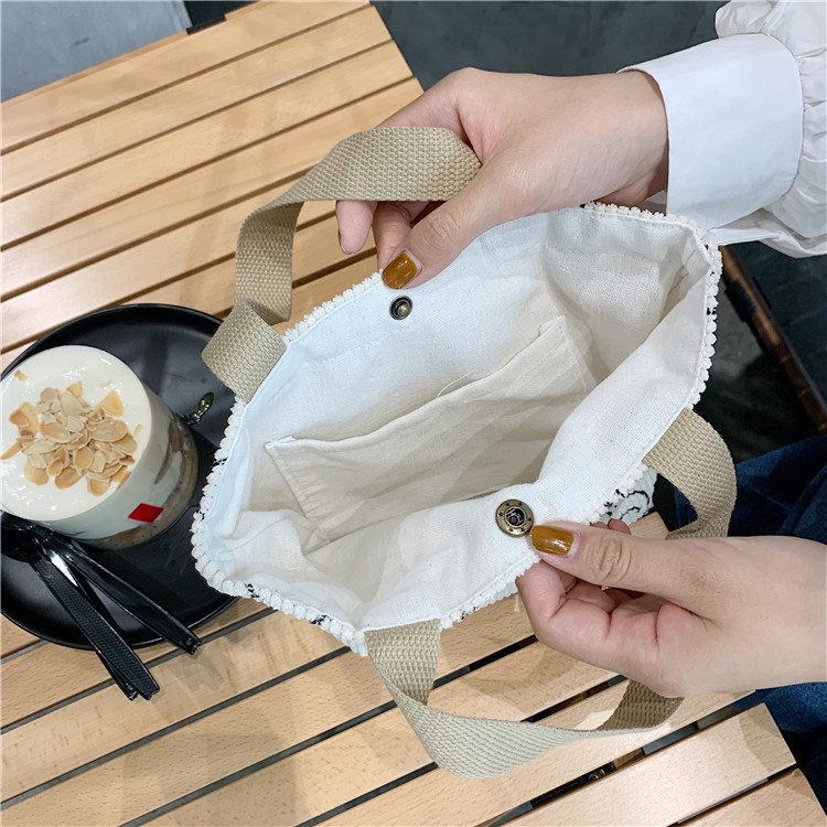 Retro ručna torbica od samta Književna studentska torba za ručak u šahovnici Prijenosna kutija za ručak Mini velika torbica Ženska Bolsas De Almuerzo