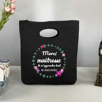 Merci Maitresse Cooler Lunch Bag Custom Name Insulated Thermal Bento Totes Σχολικό πικνίκ Θήκη αποθήκευσης τροφίμων Δώρα δασκάλου