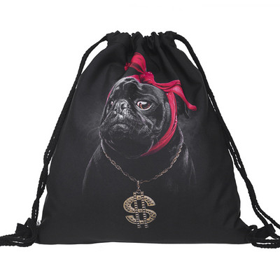 3D-printimine Loomad Koer Kass Lõvi Panda Mustriga Reisilõuend Pingutusnööriga kott Tõmbamisnööri kott Mood Naljakas seljakott Koolikott