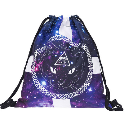 3D-printimine Loomad Koer Kass Lõvi Panda Mustriga Reisilõuend Pingutusnööriga kott Tõmbamisnööri kott Mood Naljakas seljakott Koolikott