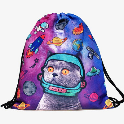 3D-printimine Loomad Koer Kass Lõvi Panda Mustriga Reisilõuend Pingutusnööriga kott Tõmbamisnööri kott Mood Naljakas seljakott Koolikott