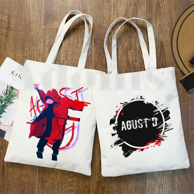 Agust D Fanart Art Εκτύπωση AgustD Hip Hop Hipster Cartoon Εκτύπωση Τσάντες αγορών για κορίτσια Μόδα Casual Pacakge Τσάντα χειρός eco tote