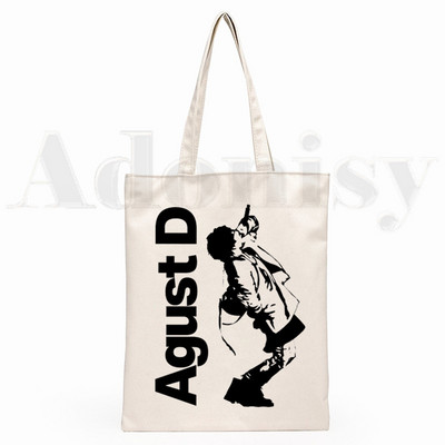 Agust D Fanart Art Print AgustD Hip Hop Hipster Cartoon Print Genți de cumpărături Moda pentru fete Casual Pacakge Geantă de mână eco tote