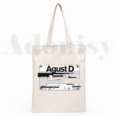 Agust D Fanart Art Print AgustD Hip Hop Hipster Cartoon Print Genți de cumpărături Moda pentru fete Casual Pacakge Geantă de mână eco tote