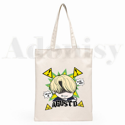 Agust D Fanart Art Print AgustD Hip Hop Hipster Cartoon Print Genți de cumpărături Moda pentru fete Casual Pacakge Geantă de mână eco tote