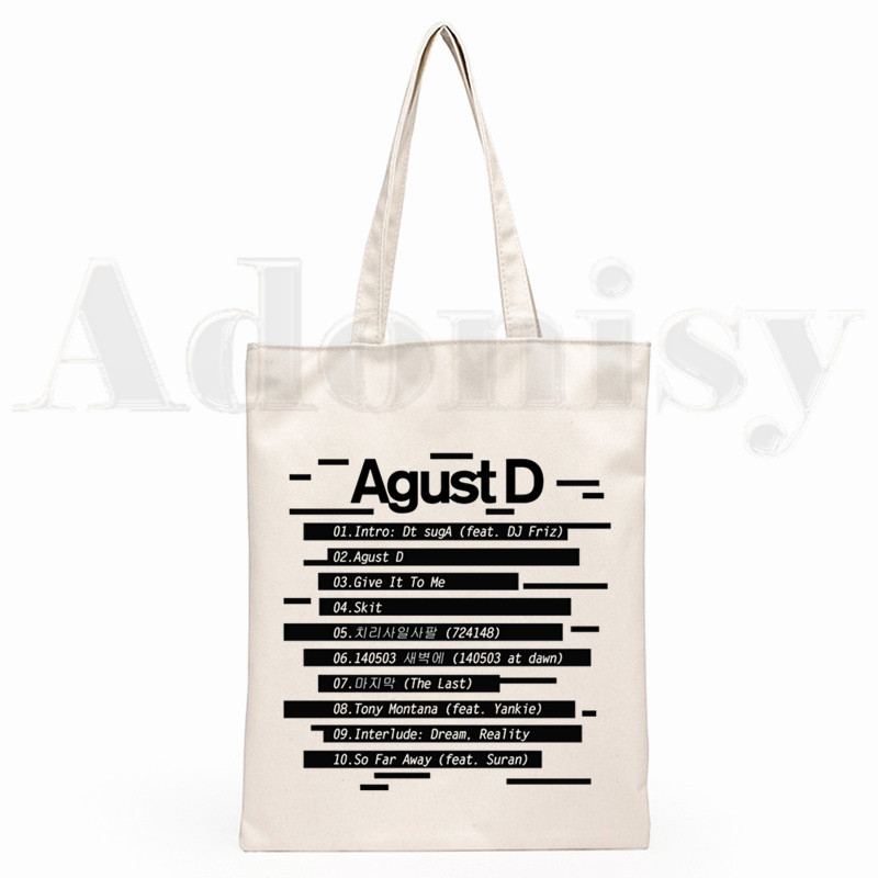 Agust D Fanart Art Print AgustD Hip Hop Hipster Cartoon Print Genți de cumpărături Moda pentru fete Casual Pacakge Geantă de mână eco tote