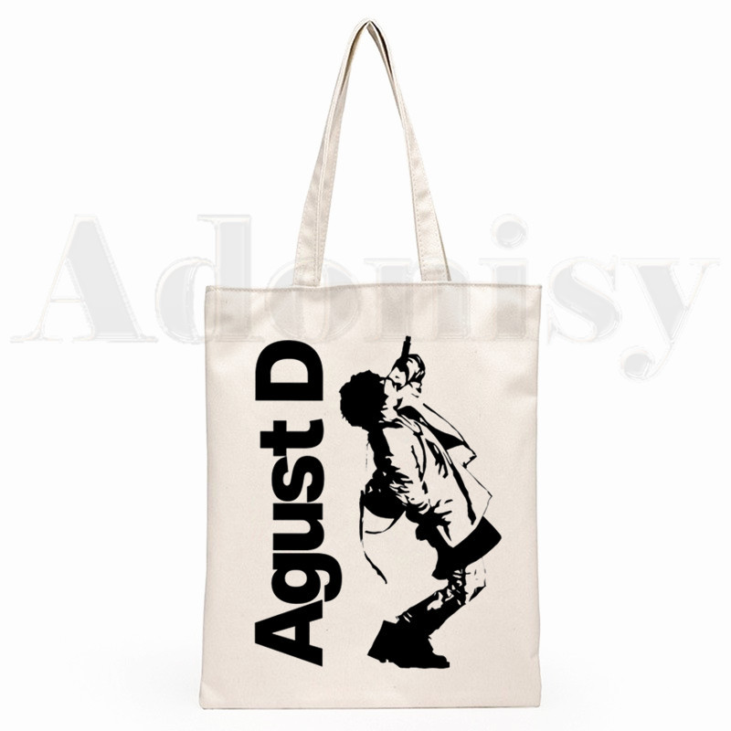 Agust D Fanart Art Print AgustD Hip Hop Hipster Cartoon Print Genți de cumpărături Moda pentru fete Casual Pacakge Geantă de mână eco tote