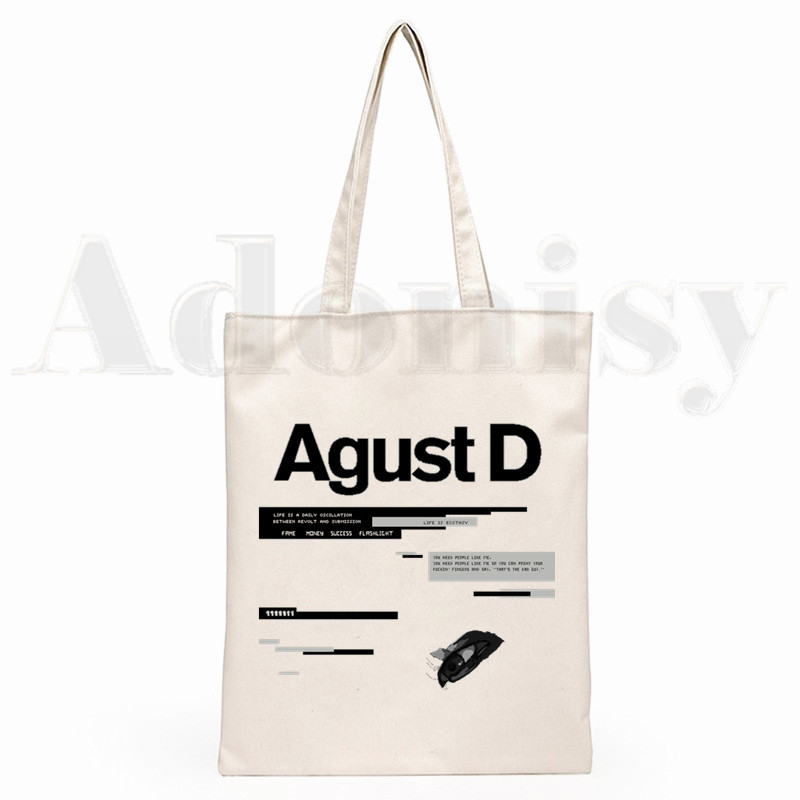 Agust D Fanart Art Print AgustD Hip Hop Hipster Cartoon Print Genți de cumpărături Moda pentru fete Casual Pacakge Geantă de mână eco tote