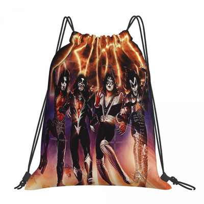 Kiss The Band - Destroyer Fire Logo 1 Чанти с шнур Раници Мъжка чанта Женска чанта Мъжка раница Раница с шнур