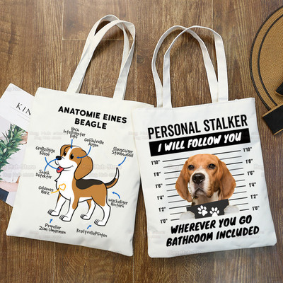 Beagle Cartoon Ulzzang Shopper Bag Print Lõuend Bagel Dog Armas kandekott Käekotid Naiste kott Harajuku Õlakotid