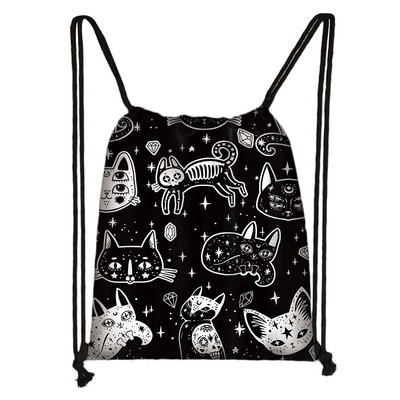 Crna mačka / 666 / Vještičji uzorak torbica s uzicom Halloween stil Baphomet ruksaci Ženska torba za pohranu za putne djevojke Držač cipela