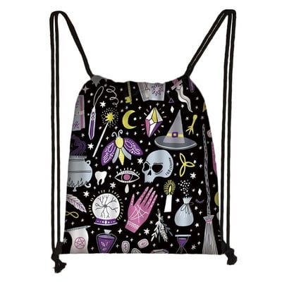 Crna mačka / 666 / Vještičji uzorak torbica s uzicom Halloween stil Baphomet ruksaci Ženska torba za pohranu za putne djevojke Držač cipela