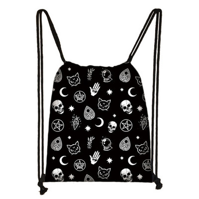 Crna mačka / 666 / Vještičji uzorak torbica s uzicom Halloween stil Baphomet ruksaci Ženska torba za pohranu za putne djevojke Držač cipela