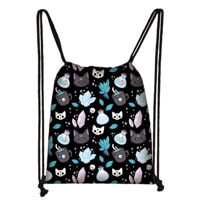 Crna mačka / 666 / Vještičji uzorak torbica s uzicom Halloween stil Baphomet ruksaci Ženska torba za pohranu za putne djevojke Držač cipela