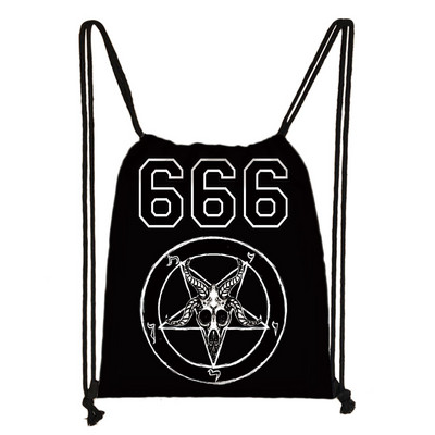Crna mačka / 666 / Vještičji uzorak torbica s uzicom Halloween stil Baphomet ruksaci Ženska torba za pohranu za putne djevojke Držač cipela