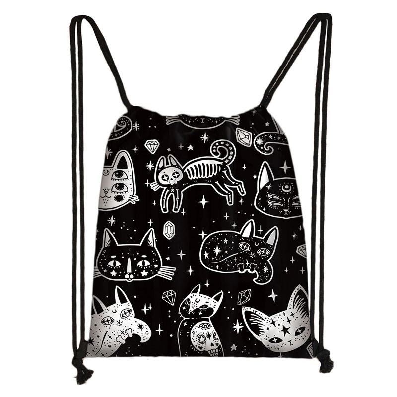 Crna mačka / 666 / Vještičji uzorak torbica s uzicom Halloween stil Baphomet ruksaci Ženska torba za pohranu za putne djevojke Držač cipela