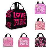 Love Pink Black Geantă de prânz portabilă izolată Tote impermeabilă Genți Bento Geantă de prânz pentru femei Cutie de prânz pentru picnic la serviciu și școală