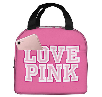 Love Pink Black Geantă de prânz portabilă izolată Tote impermeabilă Genți Bento Geantă de prânz pentru femei Cutie de prânz pentru picnic la serviciu și școală