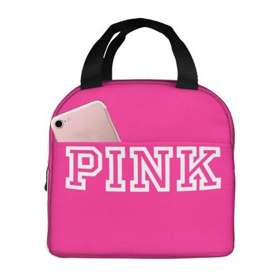 Love Pink Black Geantă de prânz portabilă izolată Tote impermeabilă Genți Bento Geantă de prânz pentru femei Cutie de prânz pentru picnic la serviciu și școală