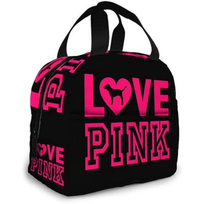 Love Pink Black Geantă de prânz portabilă izolată Tote impermeabilă Genți Bento Geantă de prânz pentru femei Cutie de prânz pentru picnic la serviciu și școală