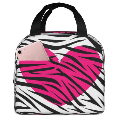 Love Pink Black Geantă de prânz portabilă izolată Tote impermeabilă Genți Bento Geantă de prânz pentru femei Cutie de prânz pentru picnic la serviciu și școală