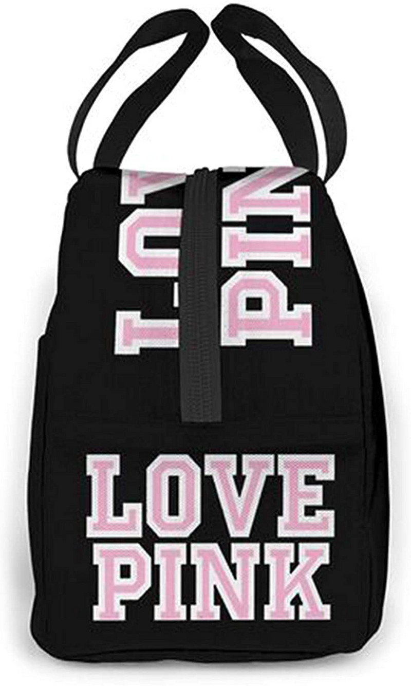 Love Pink Black Geantă de prânz portabilă izolată Tote impermeabilă Genți Bento Geantă de prânz pentru femei Cutie de prânz pentru picnic la serviciu și școală