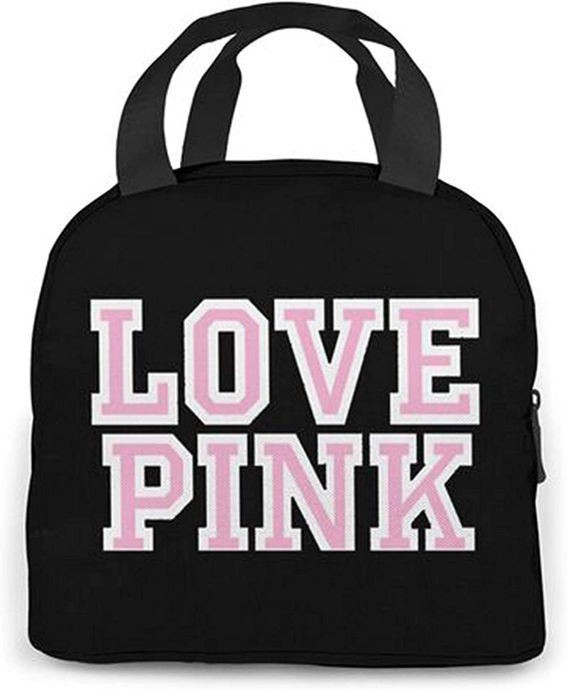 Love Pink Black Geantă de prânz portabilă izolată Tote impermeabilă Genți Bento Geantă de prânz pentru femei Cutie de prânz pentru picnic la serviciu și școală