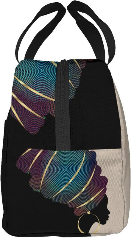 Afroamerička ženska izolirana torba za ručak otporna na curenje, afrička crna djevojka, kutija za ručak s patentnim zatvaračem za žene, muškarce, piknik ured