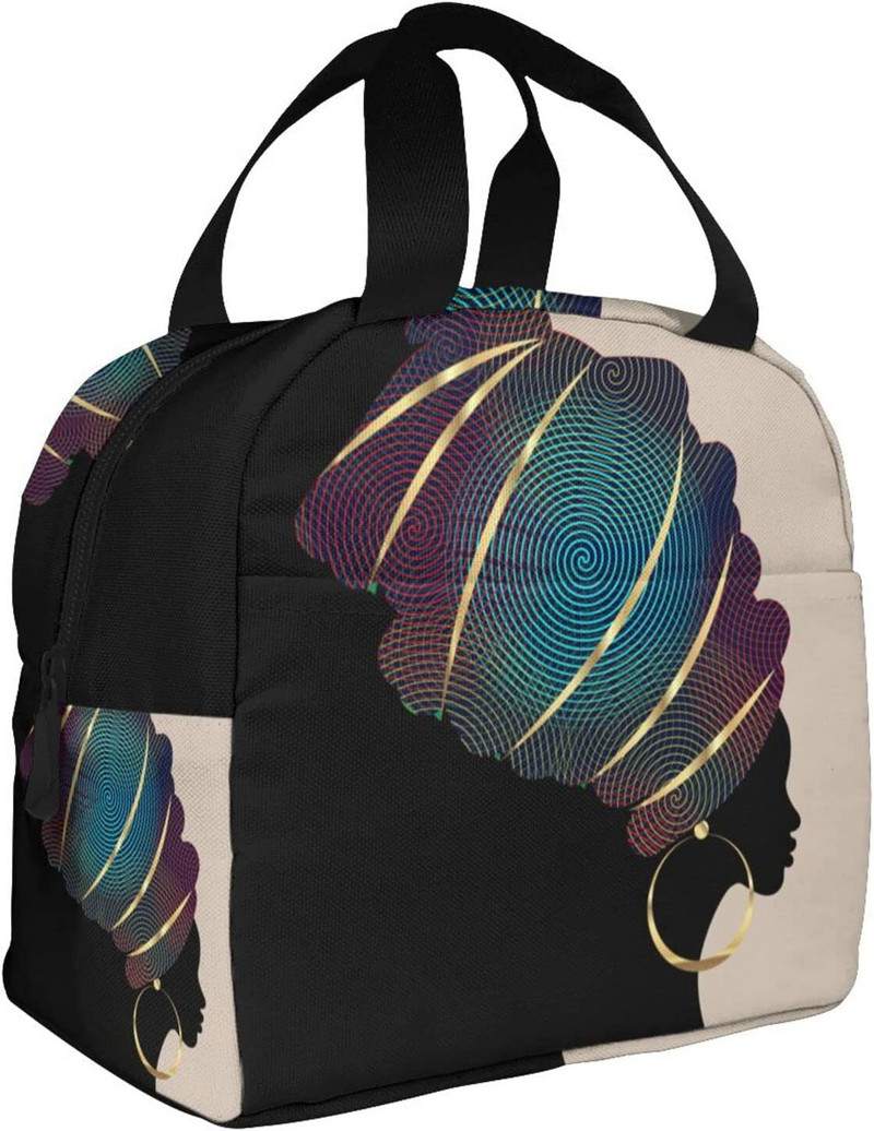 Afroamerička ženska izolirana torba za ručak otporna na curenje, afrička crna djevojka, kutija za ručak s patentnim zatvaračem za žene, muškarce, piknik ured