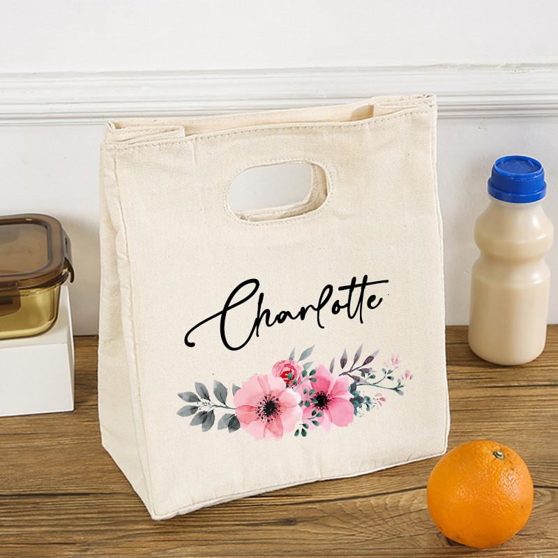 Floare personalizată personalizată cu nume, cutie de prânz funcțională, cutie de prânz, izolată, portabilă, pungi pentru picnic, pungi termice pentru mâncare, cadouri pentru ea