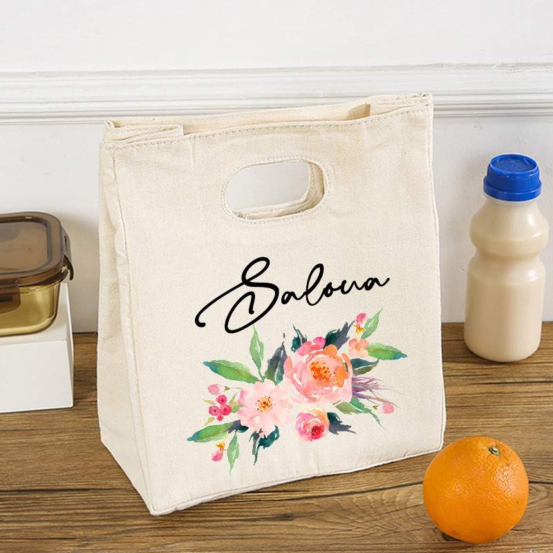 Floare personalizată personalizată cu nume, cutie de prânz funcțională, cutie de prânz, izolată, portabilă, pungi pentru picnic, pungi termice pentru mâncare, cadouri pentru ea