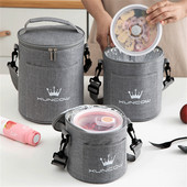 3 méretű hordozható, kerek hordós termikus ebédtáska diák irodai dolgozónak, szigetelt hűtődobozos ételtartó vállpánttal