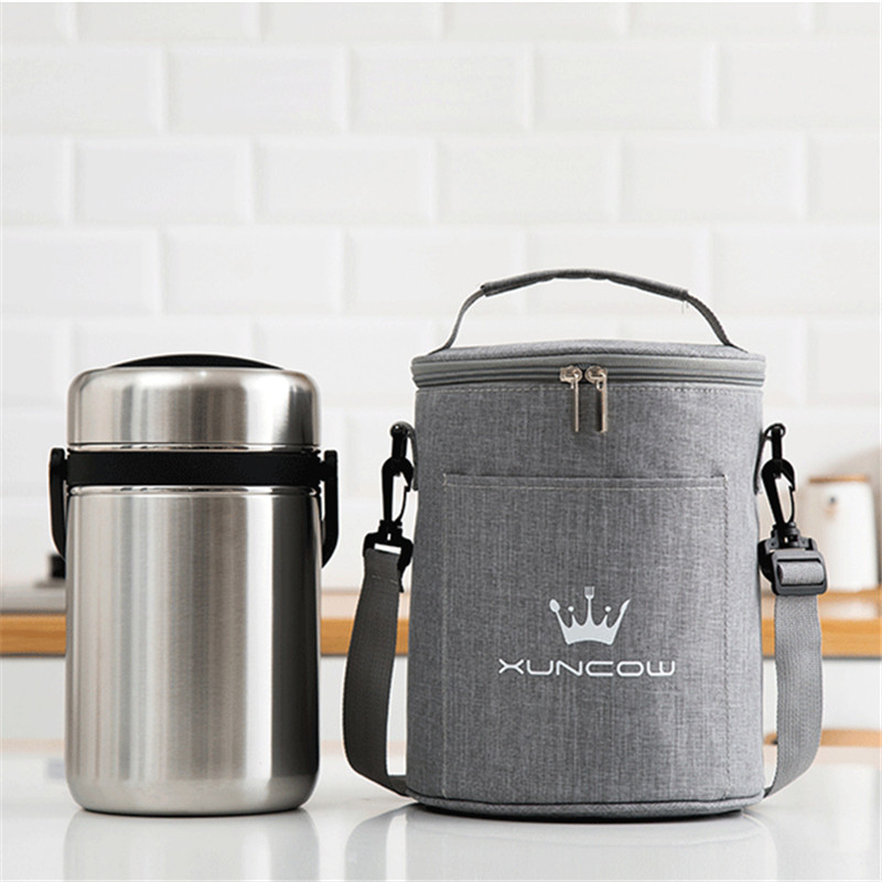 3 méretű hordozható, kerek hordós termikus ebédtáska diák irodai dolgozónak, szigetelt hűtődobozos ételtartó vállpánttal