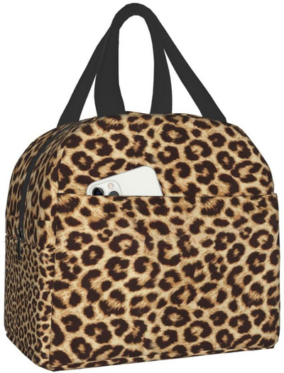 Leopard Print Ebédtáska Szigetelt újrafelhasználható Ebéddoboz Thermal Tote Bag konténer Hűtőtáska Női Férfi Utazás Piknik Beach