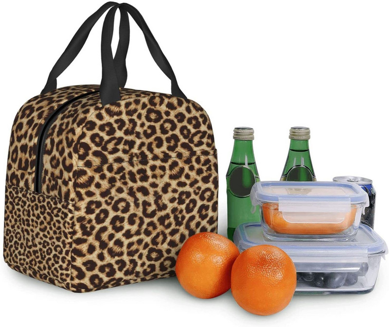 Leopard Print Ebédtáska Szigetelt újrafelhasználható Ebéddoboz Thermal Tote Bag konténer Hűtőtáska Női Férfi Utazás Piknik Beach